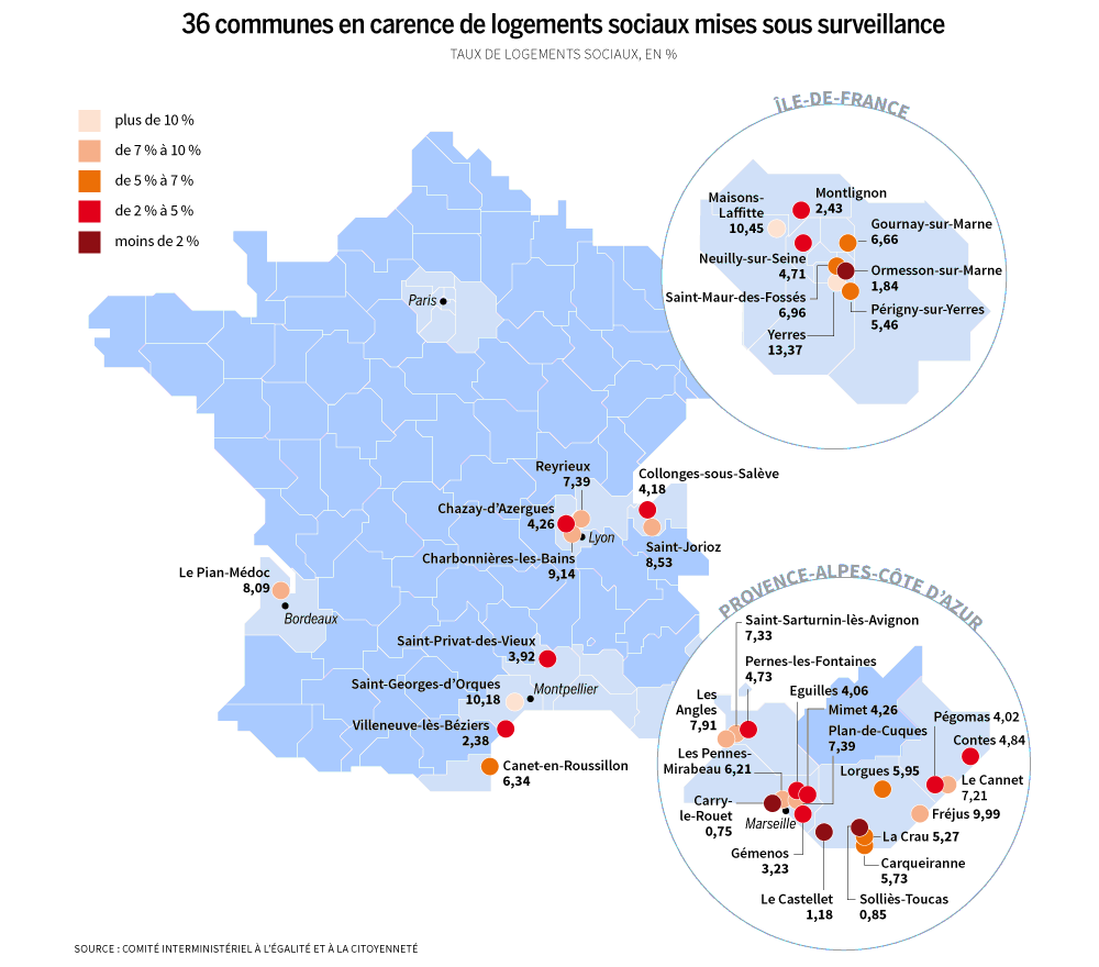 Construction de HLM en France - 36 villes en carence de logements sociaux